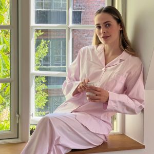 Damepyjamas i bomullsjacquard - Rosa