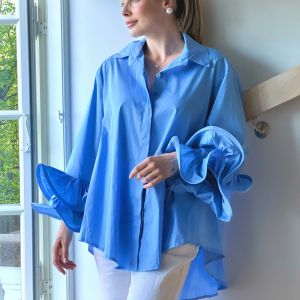 Bluse m/volangerm, lyseblå, one size