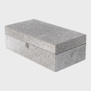 Rektangulær Boks I Hårete Skinn, 25x13x8 - Grå