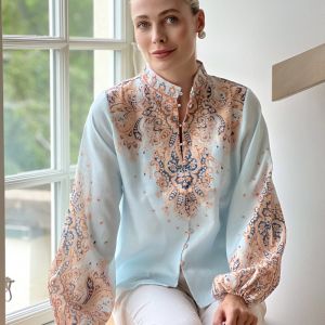 Paisley Bluse - lyseblå m/beige/rosa