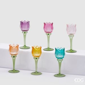 Telysholder tulipan, assorterte farger, 19 cm 