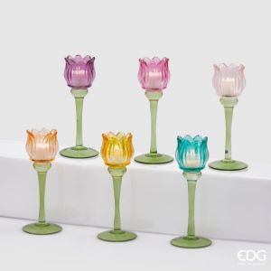 Telysholder tulipan, assorterte farger, 22 cm