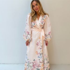 Maxikjole wrap pudderrosa