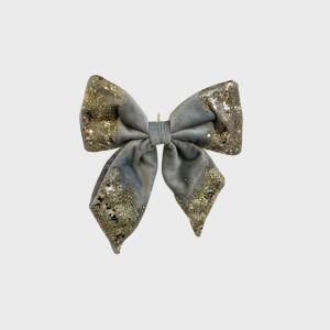 Fløyelssløyfe m/glitter, 22cm - Grå