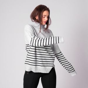 Disa Striped Knit Sweater - Grey Melange 