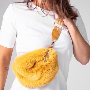 Faux Fur Cross Body Bag u/ strap - Yellow