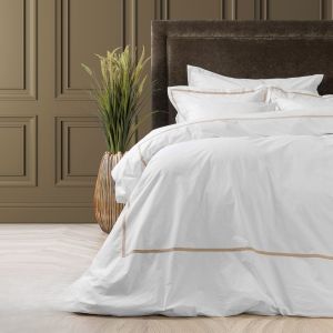 Percale Øko Dynetrekk - Hvit m/beige ramme