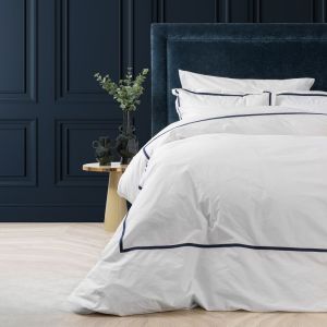 Percale Øko Dynetrekk - Hvit m/blå ramme
