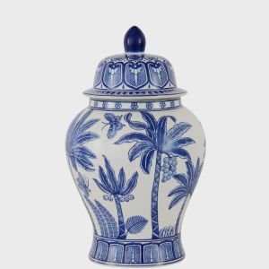 Keramikkrukke blå/hvit Jungle Palmier 36 cm