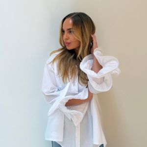 Bluse m/volangerm, hvit, one size