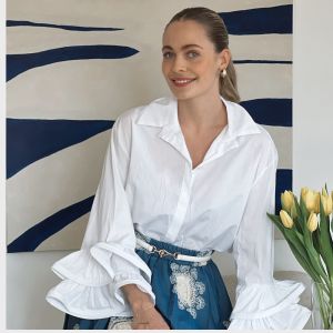 Bluse m/volangerm, hvit, one size