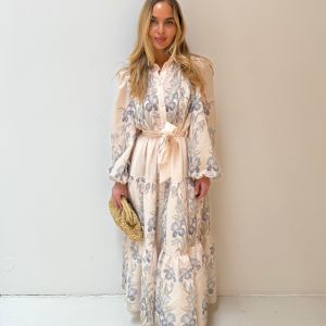 Lang kjole m/krage og knapper, beige