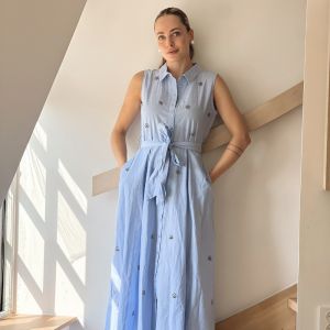 Lang kjole lys denimblue m/stener