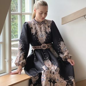 Lang Paisley-kjole sort bunn, 3165