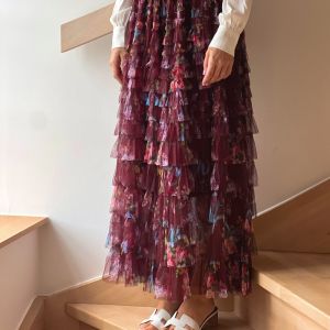 Kappeskjørt tyll Bordeaux blomstermotiv One Size