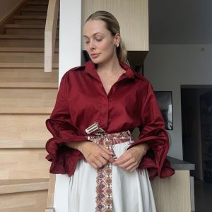 Bluse m/volangerm Bordeaux One size