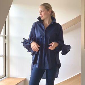 Bluse m/volangerm Navy One size