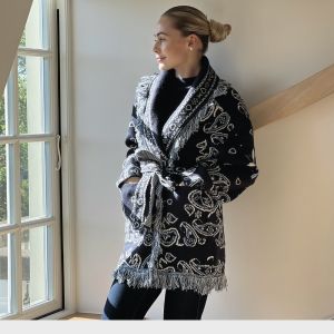 Frynsejakke med mønster Navy One Size