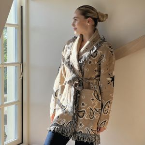 Frynsejakke med mønster Beige One Size