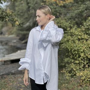 Bluse m/volangerm, hvit, one size