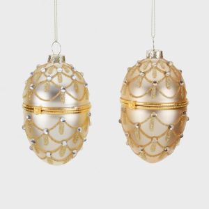 Glassegg juletrepynt assortert gull/champagne 10 cm