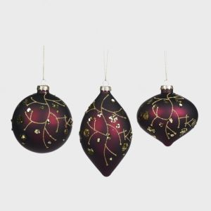 Burgunder juletrepynt glass ass 10 cm