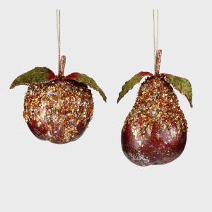 Juletrepynt pære/eple ass burgunder/grønn 14 cm