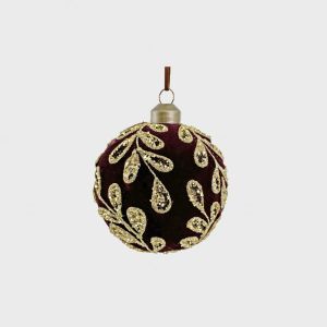 Juletrepynt glass burgunder fløyel/gull 8cm