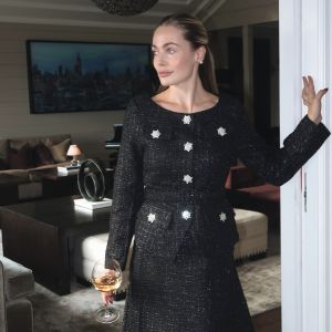 Tweed Blazer med belte og stener Black