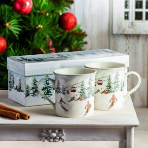 Sett m/ 2 porselenskopper i gaveeske Chalet