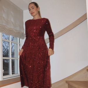 Paljettkjole velour Bordeaux