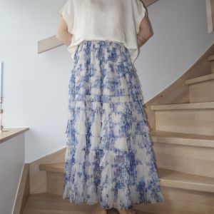 Kappeskjørt tyll blått blomstermotiv One Size