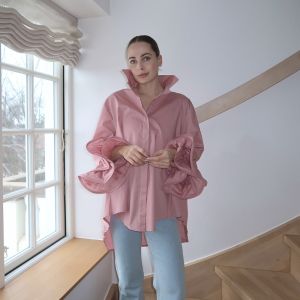 Bluse m/ volangerm Dusty Pink One Size