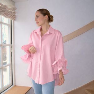 Bluse m/volangerm lyserosa One Size