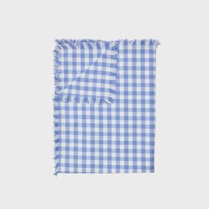 Blårutete duk m/frynser 140x300 cm