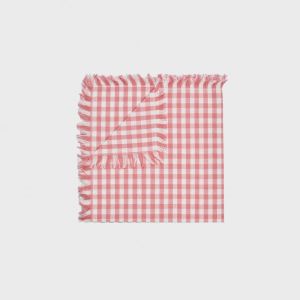 Serviett m/fryns rosa rutete