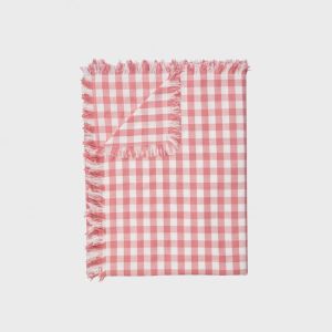 Rosa rutete duk m/fryns 140x300 cm