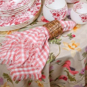 Serviett m/fryns rosa rutete