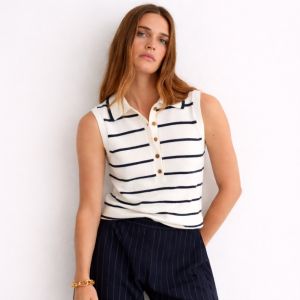 Sarah Polo Top Ivory/Navy m/knapping