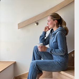 Amber Velour Pant - Blågrå