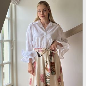 Skjørt Creme rosa blomster og uglemotiv One Size