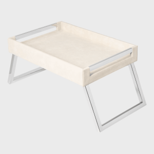 Breakfast Tray Faux Leather, White/Beige, 45x35x7 cm