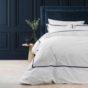 Percale Øko Dynetrekk - Hvit m/blå ramme