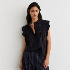 Florie Cheesecloth Sleeveless Top Navy
