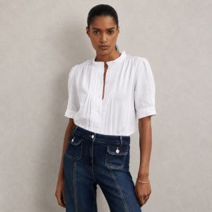 Aurelia kortermet bluse m/rysjekant Ivory