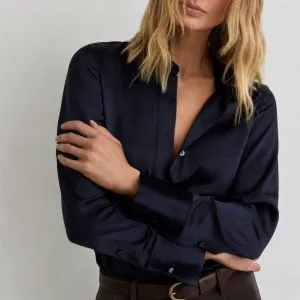 Ameira Silk Satin Shirt Navy