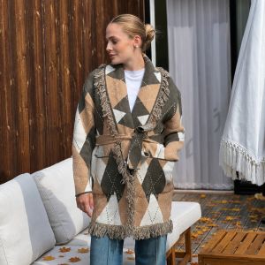 Orlinn frynsejakke Argyle Kaki/Beige/Creme One Size AW26
