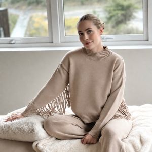 Knitted Sweater Beige m/fryns One Size