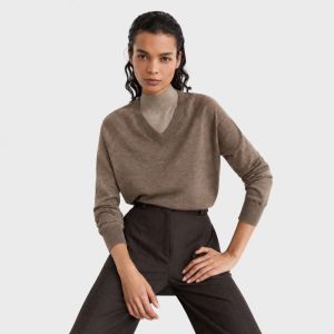 Paris V-Neck Merino Mocha Brown