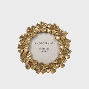 Photo Frame Flowers Polyresin Gold 9x9cm